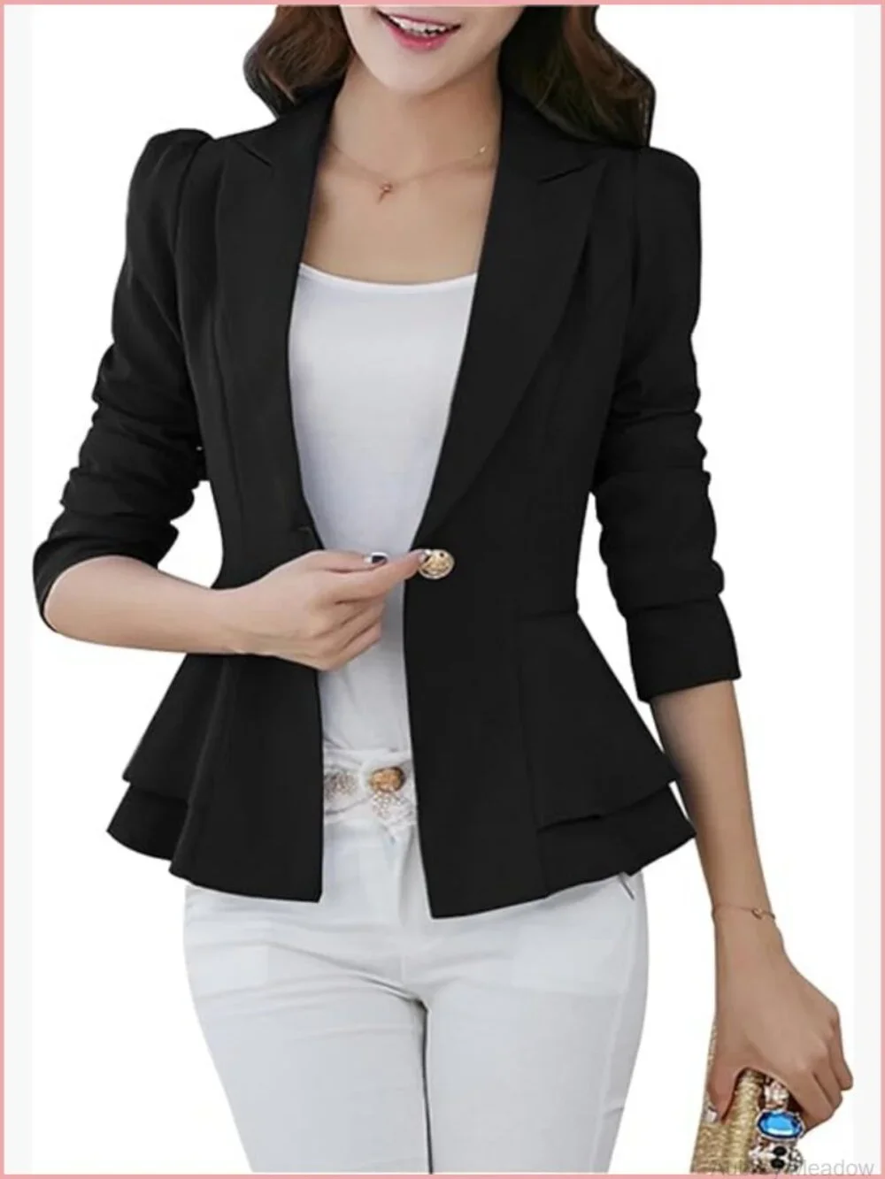 Women's Button Front Open Blazer Long Sleeve Plus Size Office Coat